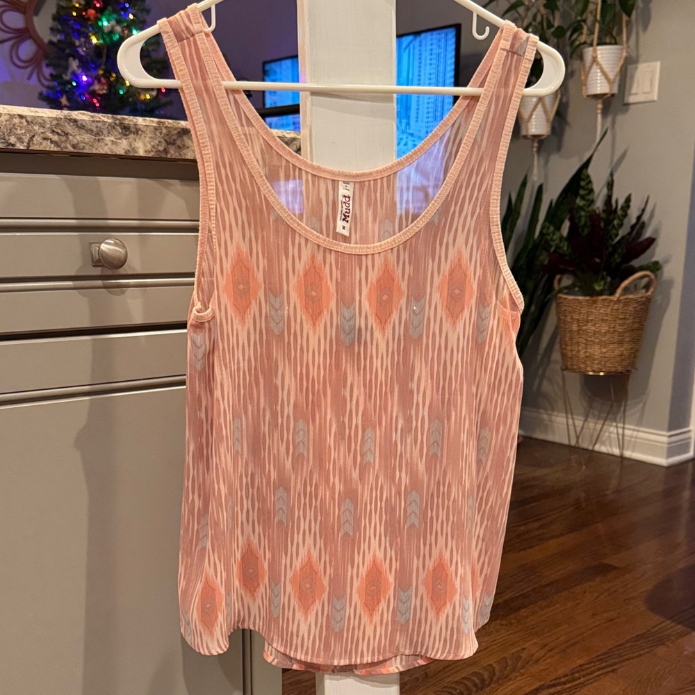 Mudd Pink and Blue Ikat Semi Sheer Tank Top